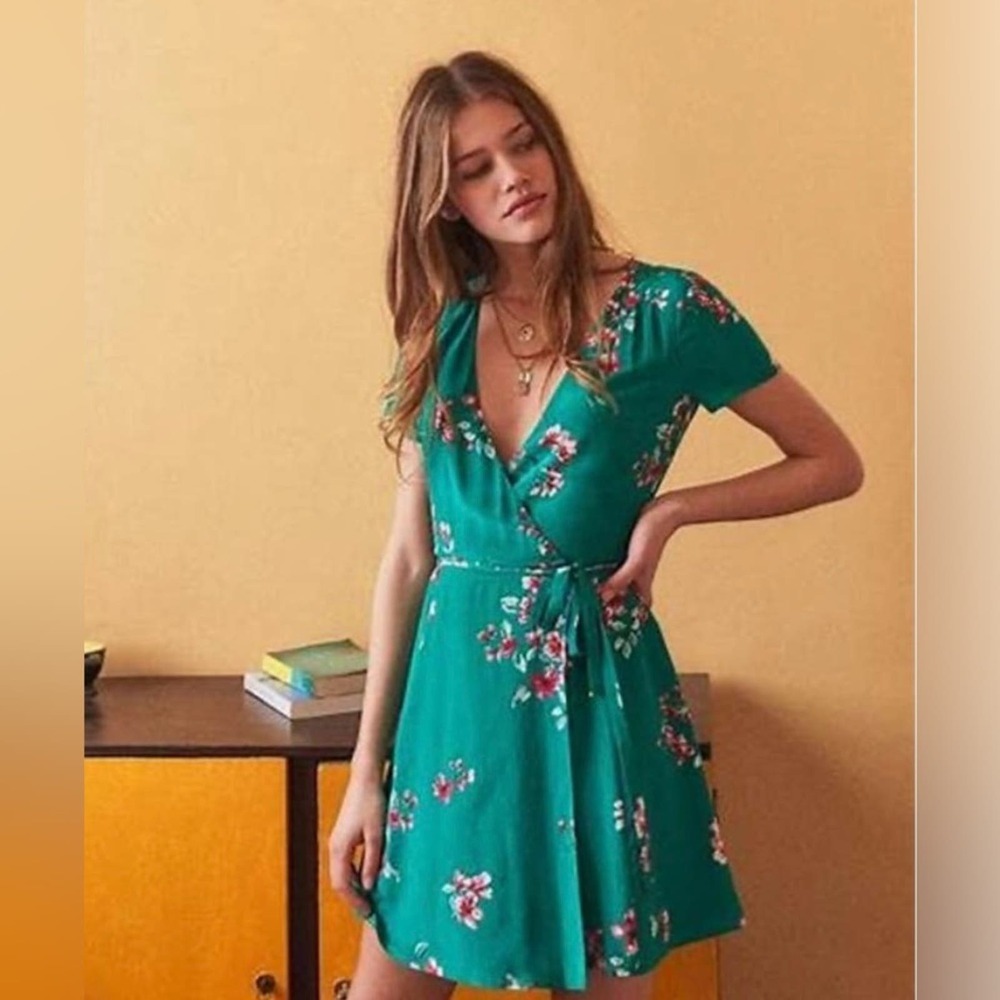 Sezane Green Silk Anastasia Wrap Dress Size 42(10)